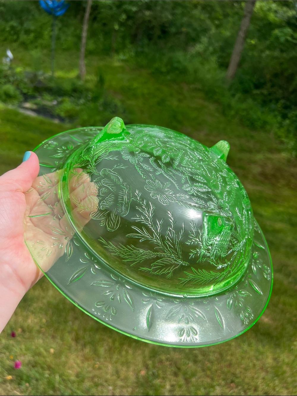 VTG Green Depression Glass Uranium Glass Rose and Thorn Footed Bowl Console Bowl - Picture 11 of 15